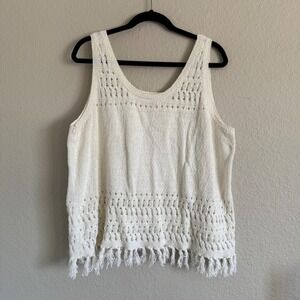 Ana Womens 1X Cotton Crochet Fringe Tank Top Boho Beach Western Festival Artsy